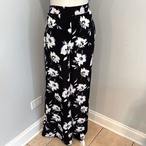 Navy and White Wide Leg Floral Pants